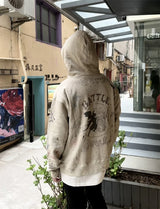 Vintage High Quality Hand Painted Graffiti Printed Washed Fleece Hoodi