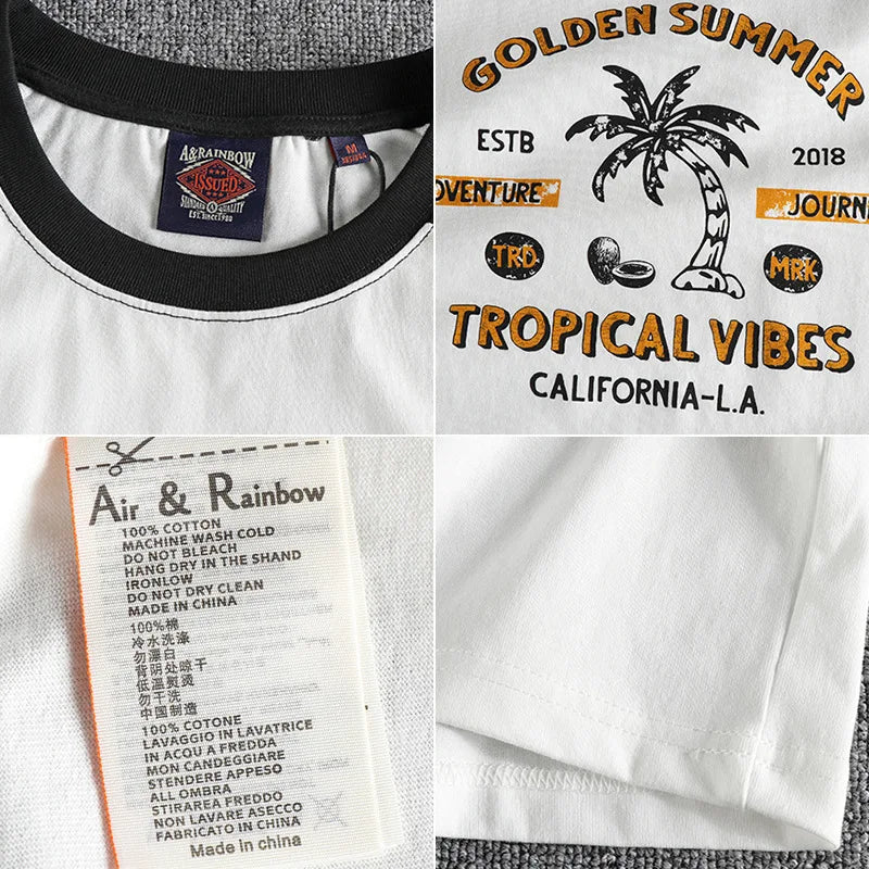 Y2k Melting smiley – Summer Mens Short Sleeved Casual Beach Wind Coconut Tree Pri