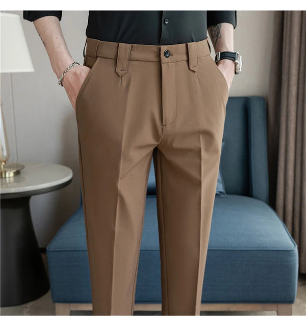 men commute elastic waist slim fit business casual suit pants plus size korean fashion vintage dress pants trousers 40 unique default style 1584