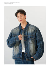 streetwear jacket featuring 2024 spring autumn new oversized armor padded jean coat for men turtle shell ripped denim jacket for men super size clothes design – premium quality jacket for men