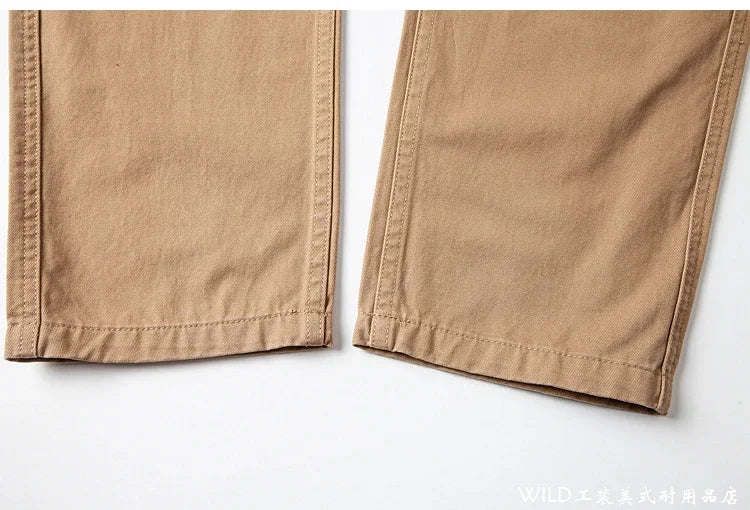 autumn winter heavyweight pure cotton thick american retro workwear khaki pants business casual mens basic solid color pants unique default style 1061