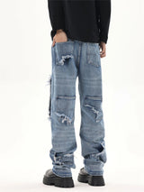 2024 ripped jeans high street straight trousers destroyed hole baggy denim pants vintage retro hip hop unique jeans style 402