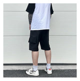 Retro Fashion Vibe Summer Cargo Shorts Functional Pockets Press Glue Zipper Straight Shorts Baggy Casual Split Knee-length
