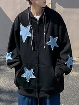 Mens Star Patch Zip Up Hoodie For Men Oversized Y2K Sweatshirt Jacket