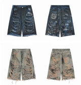 destroy ripped big holes spliced denim jeans shorts hip hop loose short pant harajuku half baggy jeans mens summer casual shorts unique jeans style 2682
