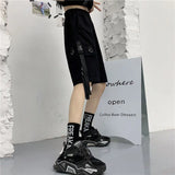 streetwear 2023 new womens summer shorts casual ribbons black cargo shorts for girls knee length pants with chain unique cargo style 2392