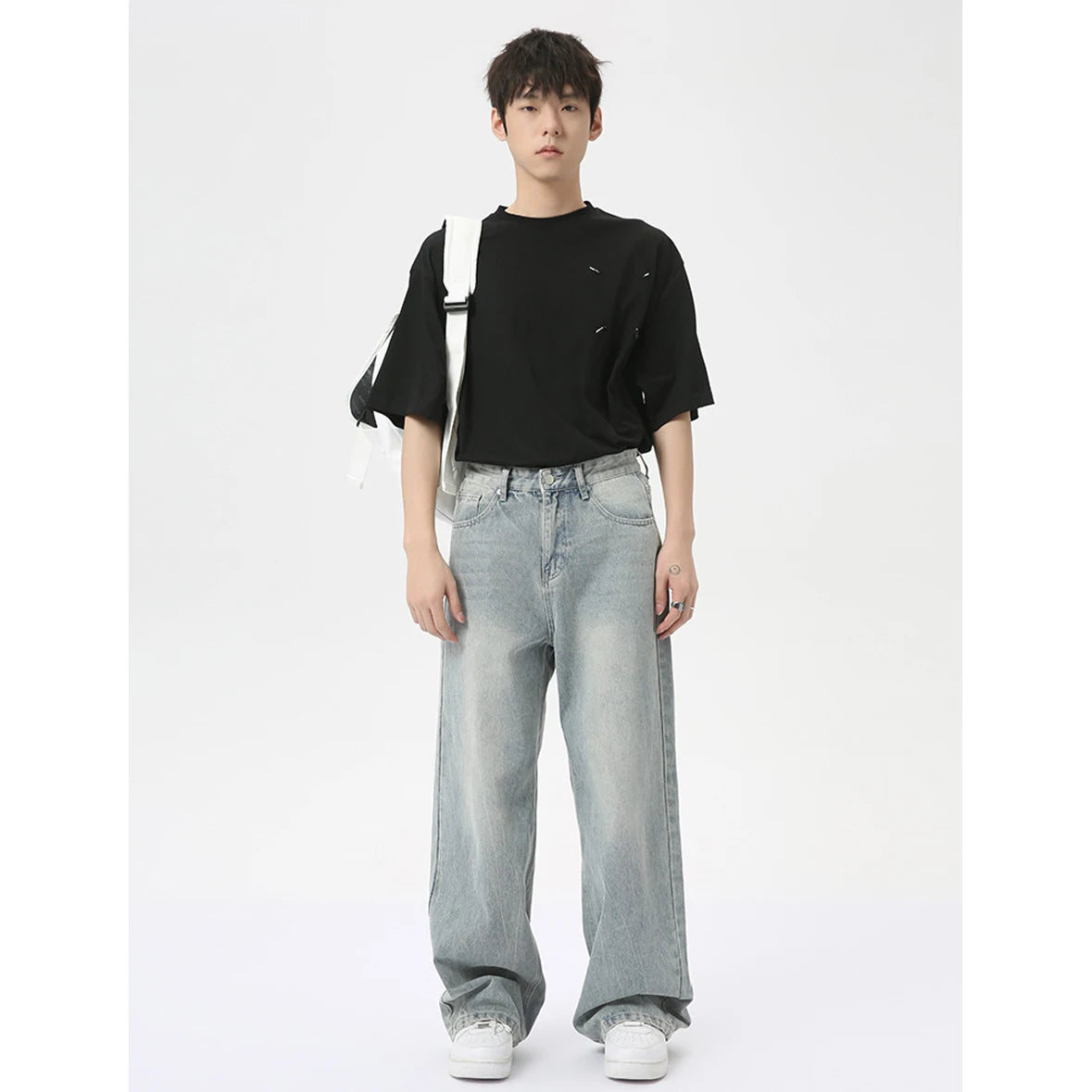 vintage baggy jeans mens streetwear hip hop loose blue denim pants hi street luxury designer jeans trousers man stacked flare jeans