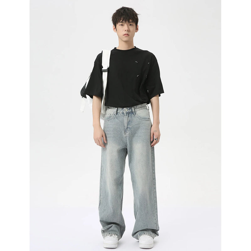 vintage baggy jeans mens streetwear hip hop loose blue denim pants hi street luxury designer jeans trousers man stacked flare jeans