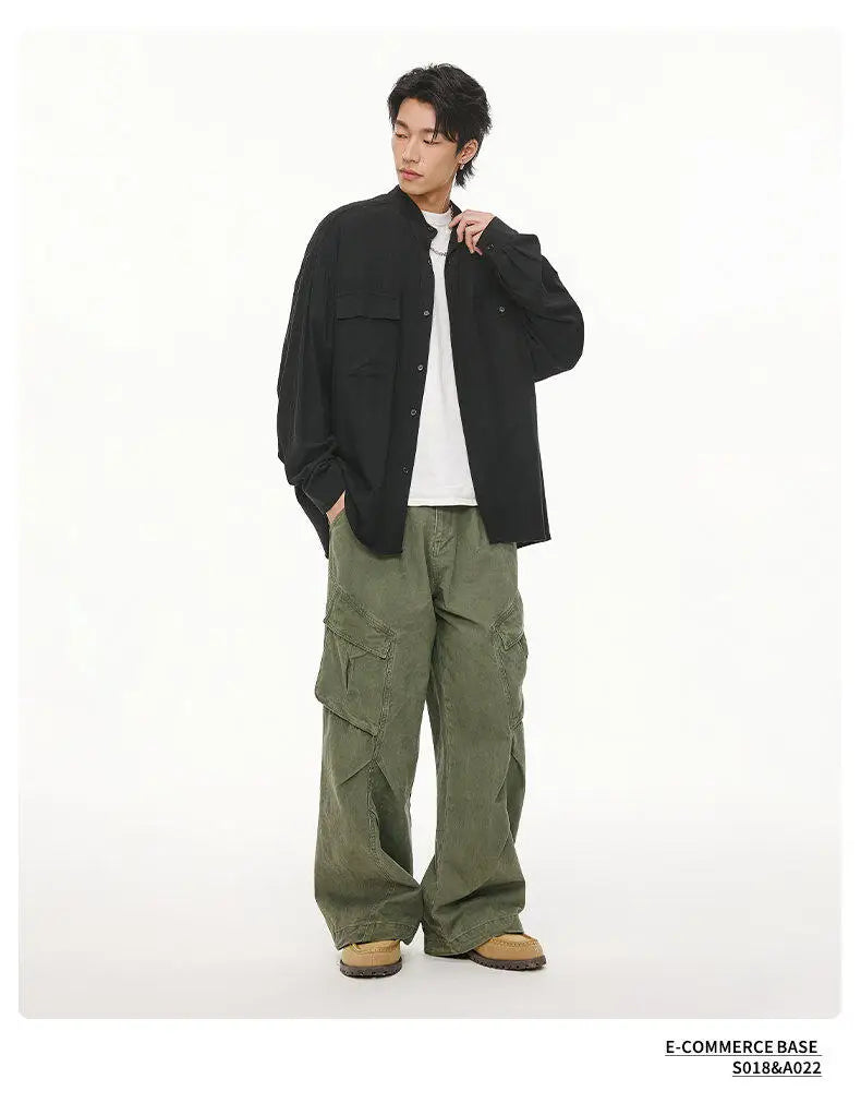 Men Loose Casual Streetwear Fashion Stand Collar Long Sleeve Black White Oversize Shirt Couple Plus Size Shirts Blouses