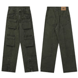 mens loose streetwear cargo straight pants high street casual bottom zipper multi pocket trousers hip hop safari style joggers unique joggers style 3318