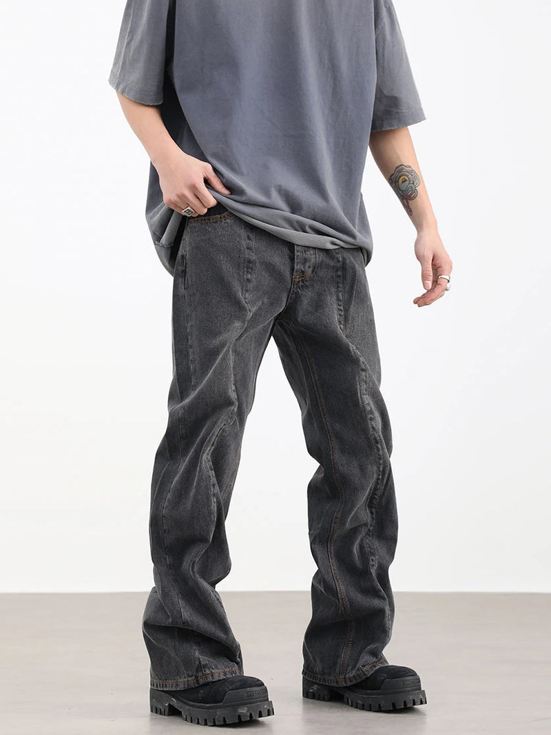 contorted fold design denim jean pants men straight biker jeans trousers 2023 fashion motorcycle unisex hip hop pants y2k pants unique jeans style 4179