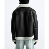 Warm Winter High-quality Lapel Suede Cashmere Piping Double-sided Motorcycle Punk Leather Jacket For Men
