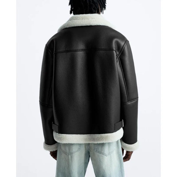 Warm Winter High-quality Lapel Suede Cashmere Piping Double-sided Motorcycle Punk Leather Jacket For Men