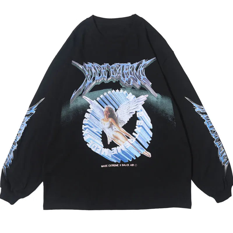 Glitchcore Fashion – Gonthwid Creative 3D Angel Print Long Sleeve Tees Shirts Str – Modern Streetwear for Everyone