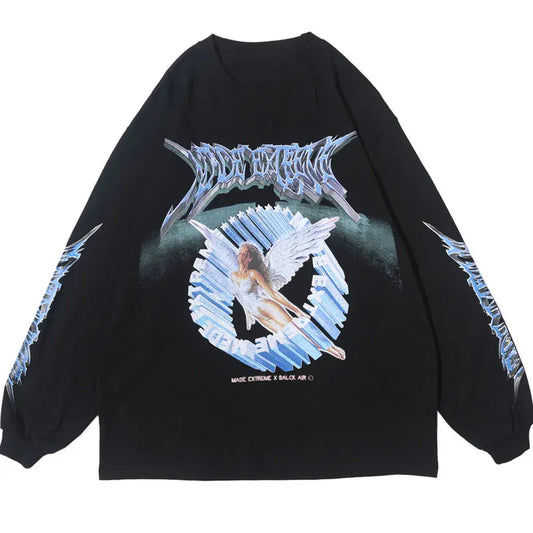 Glitchcore Fashion – Gonthwid Creative 3D Angel Print Long Sleeve Tees Shirts Str – Modern Streetwear for Everyone