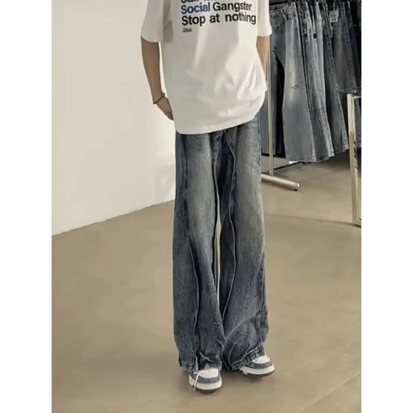 american high street hip hop men and women trendy washed straight leg jeans autumn couple loose micro flared casual pants y2k denim street jeans