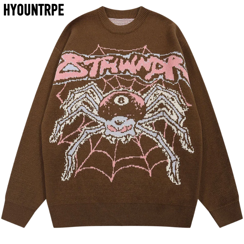 mens hip hop sweater spider knitted pullover o neck jumper fashion punk streetwear harajuku y2k jumpers casual loose sweaters oversized graphic print design, high quality cotton pullover, urban wear with bold artwork
