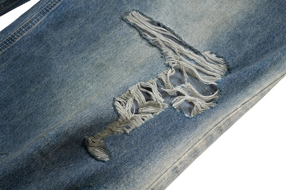 mens fashion ripped jeans blue straight baggy jeans trousers luxury designer loose casual distressed denim pants male unique jeans style 1135