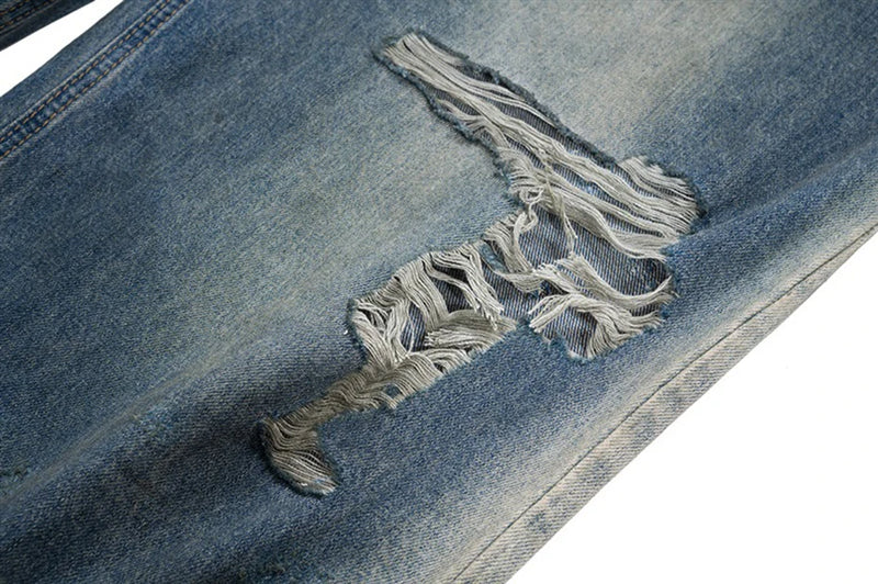 mens fashion ripped jeans blue straight baggy jeans trousers luxury designer loose casual distressed denim pants male unique jeans style 1135