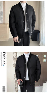 Men's Winter Collarless Woolen Splice Cotton-padded Jacket Men Business Casual Fashion Loose Warm Parkas Coat Thicken Jacket