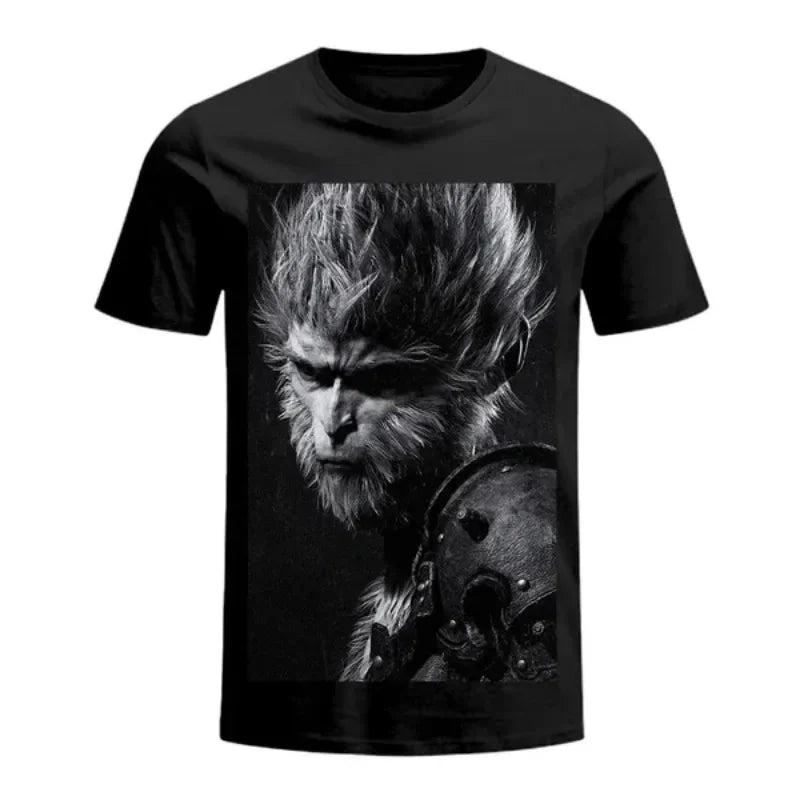 2024 American Trendy Brand Loose Casual Short-sleeved Black Myth Wukong Anime Print Oversized T-shirt Women Y2k Retro Clothing