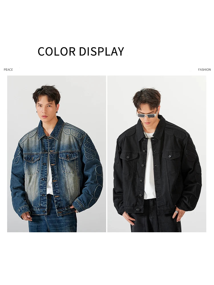 streetwear jacket featuring 2024 spring autumn new oversized armor padded jean coat for men turtle shell ripped denim jacket for men super size clothes design – premium quality jacket for men