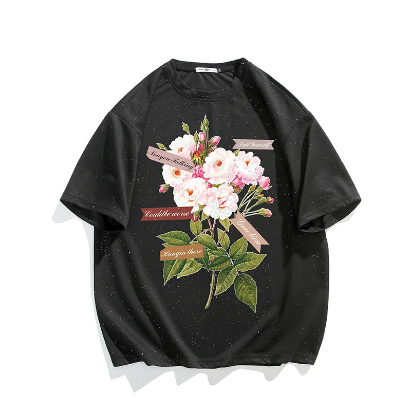 Y2k Broken heart – Retro Floral Pattern T Shirt Mens T Shirt Harajuku Style Seq