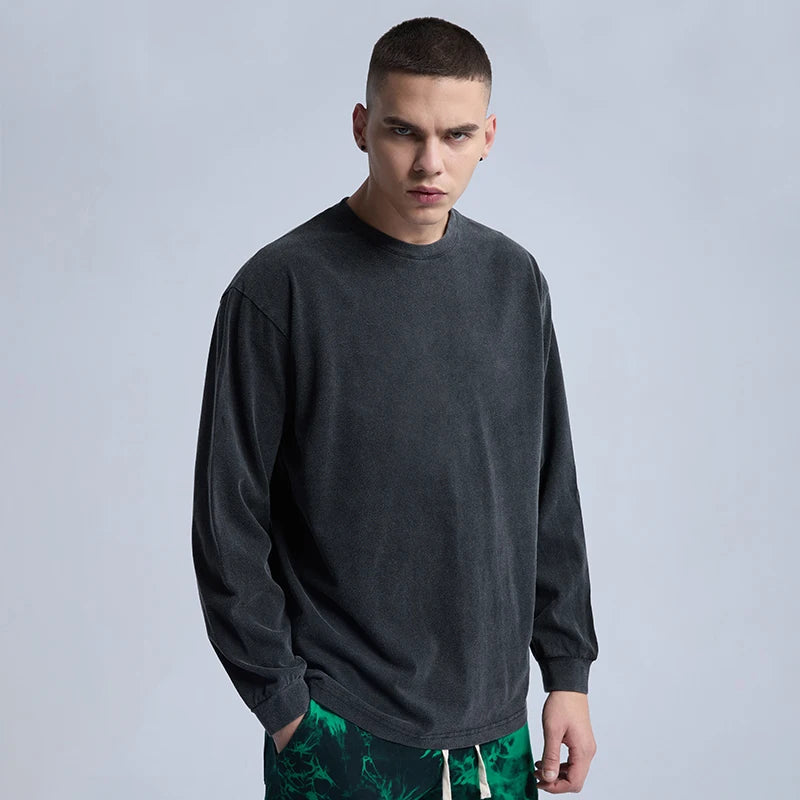 Gothic Oversized Tee – Rainbowtouches Washed Long Sleeve T Shirts Vintage Pattern L – Edgy Streetwear for All Genders