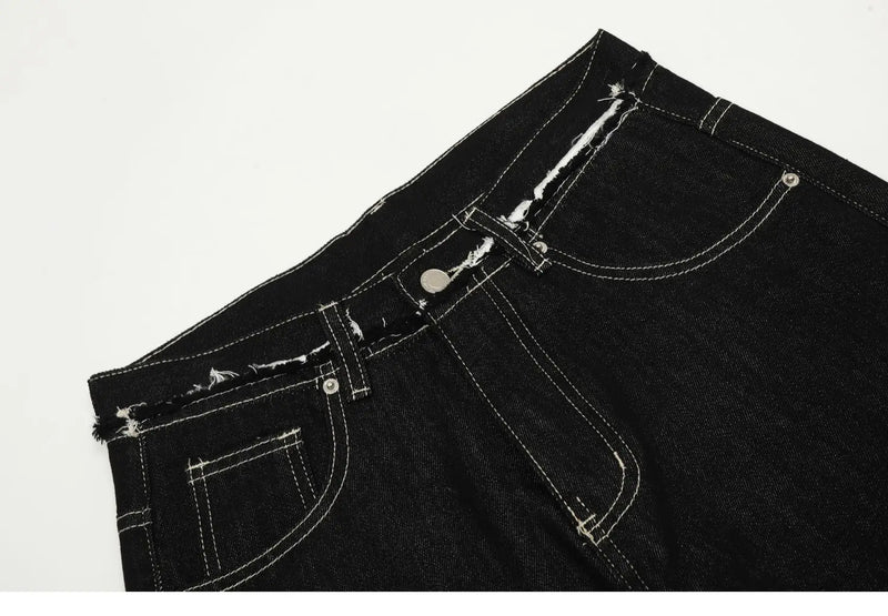 men women streetwear fashion loose casual wide leg straight black denim jeans pant boyfriend y2k baggy jeans trousers unique jeans style 2379