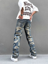 destroy ripped scratched patchwork denim jeans mens casual straight biker zipper trousers streetwear hip hop jean pants joggers streetwear sweatpants