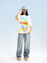 Skatercore Graphic tee – American Colored Striped Graffiti Letter Splicing Short Slee