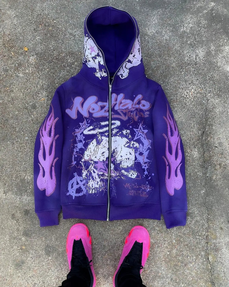 Cyberpunk Shirt – Harajuku Skull Print Hoodies Women Graphic Y2K Top Oversized – Streetwear Fashion for Men & Women