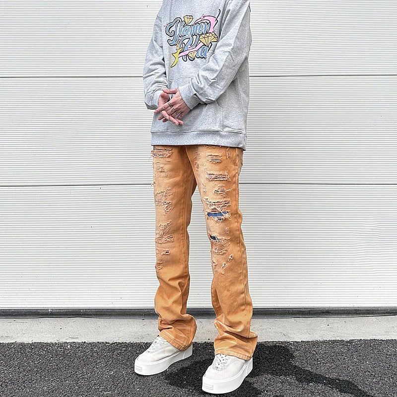 american high street washed torn jean mens y2k baggy ripped jeans cat whisker patch straight tube casual pants jeans hip hop unique jeans style 809