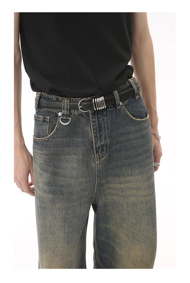 mens vintage blue baggy jeans male black loose straight denim pants y2k casual jeans trousers unique jeans style 164