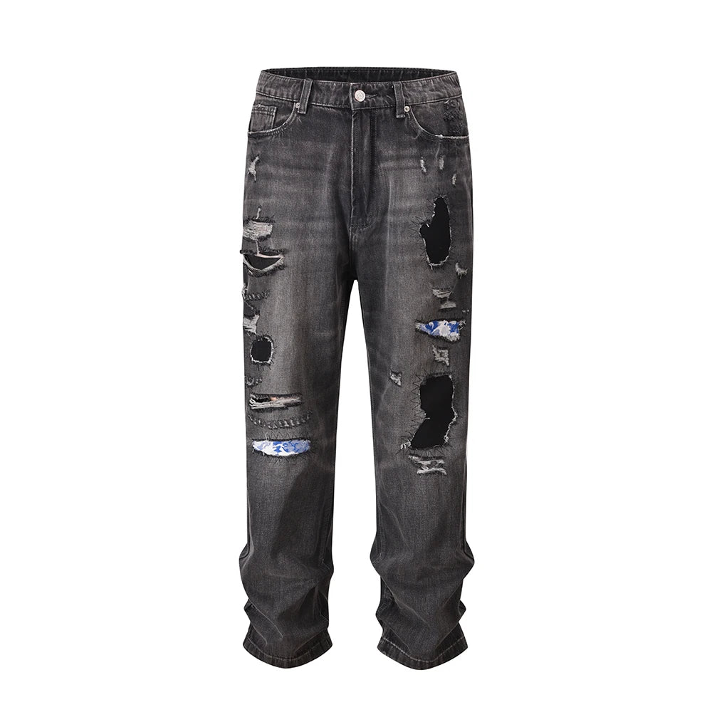 frayed hole washed pantalones hombre baggy jeans mens straight hip hop casual ropa y2k denim pants oversized cargo trousers military streetwear pants