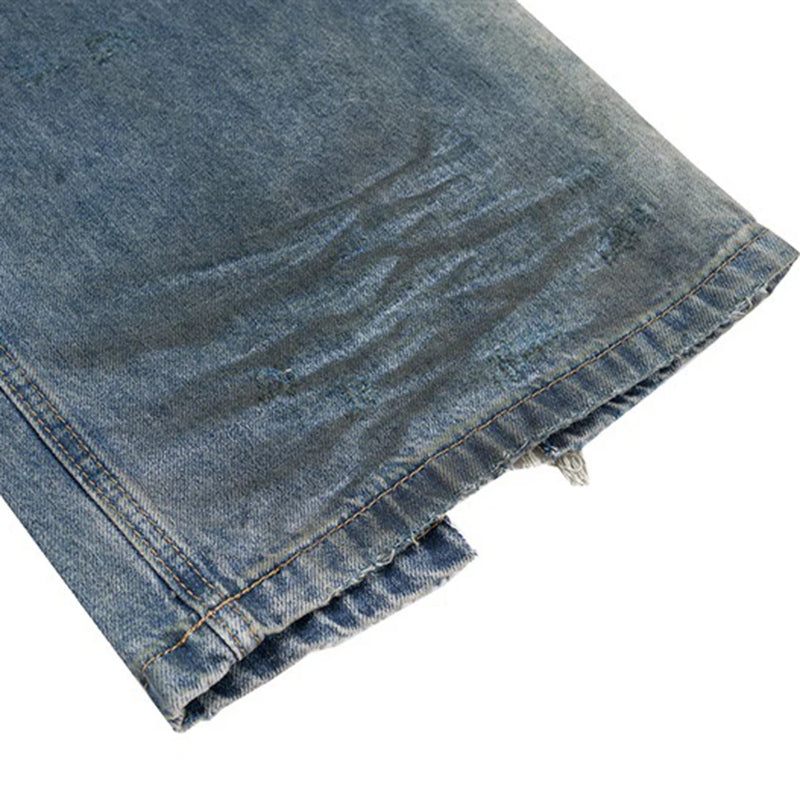 mens fashion ripped jeans blue straight baggy jeans trousers luxury designer loose casual distressed denim pants male unique jeans style 1128