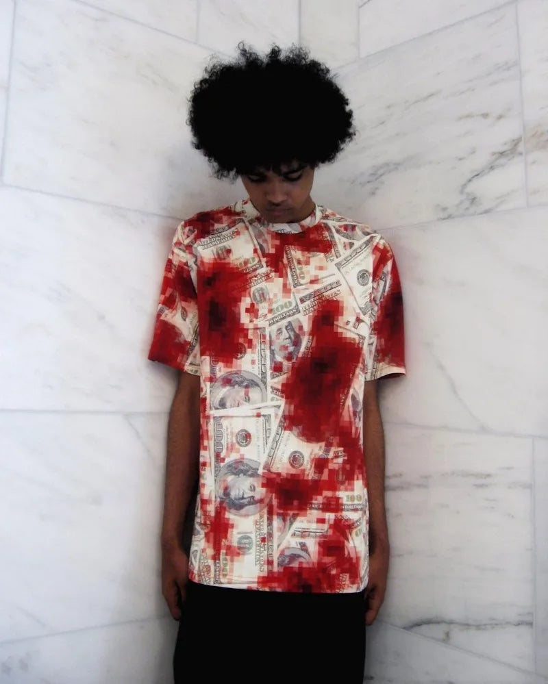 Oversized Printed Casual Fashion Round Neck Pure Cotton Top Men Y2k American Street Harajuku Retro Loose Short-sleeved Women