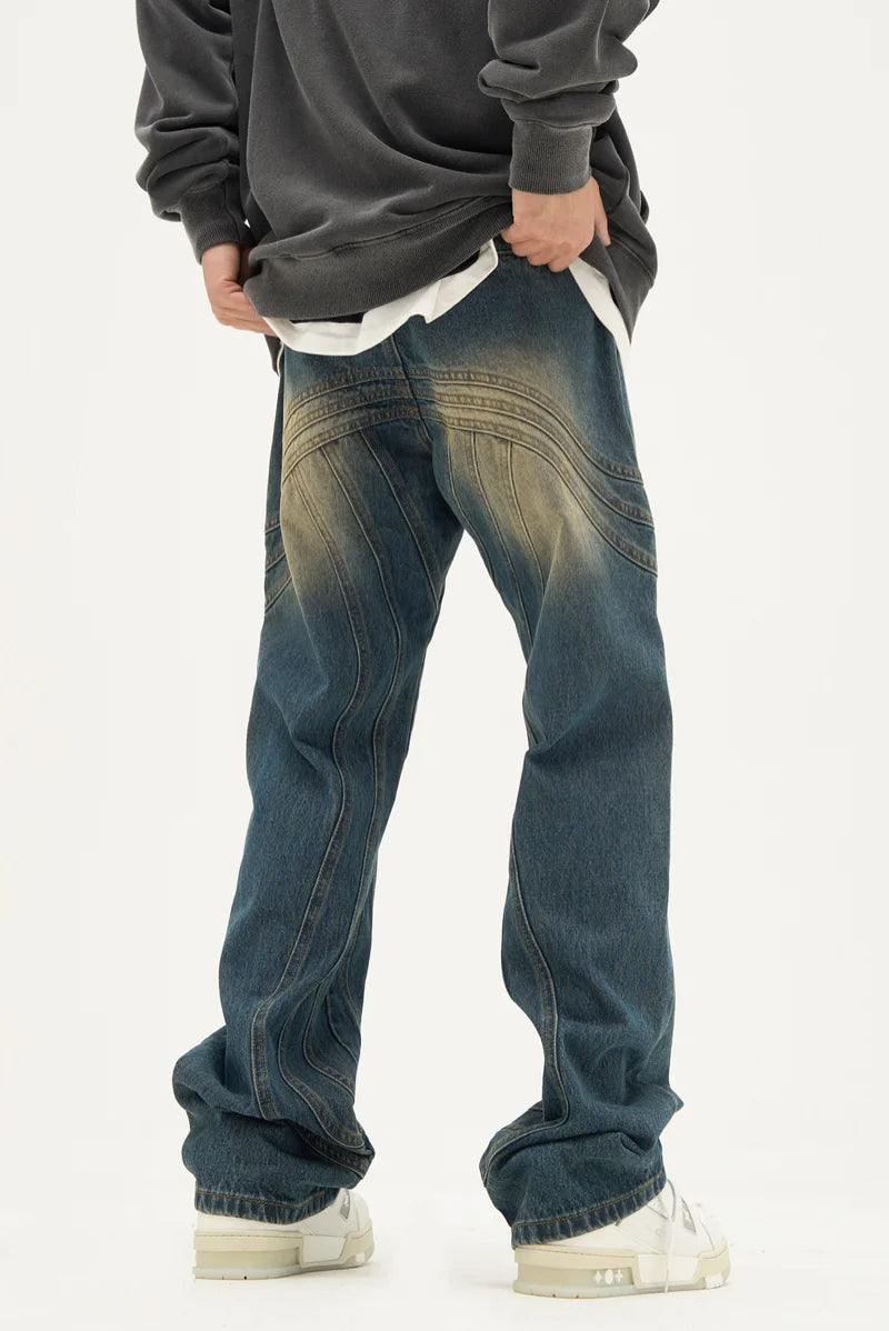 mens retro washed denim jeans loose straight pants 2023 new fashion streetwear trousers hip hop casual zipper jean pants joggers streetwear sweatpants