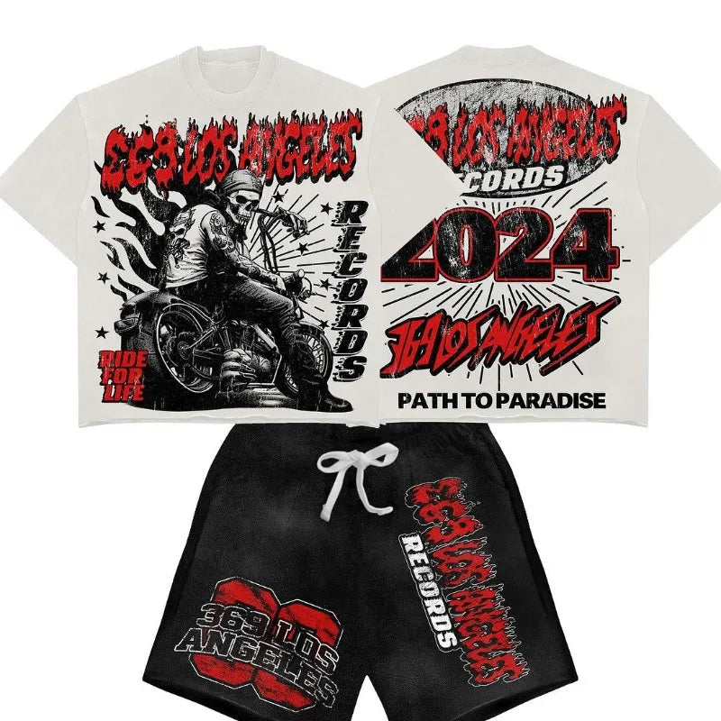 Trapwear Aesthetic print tee – 2024 American Summer Gothic Punk Anime Skull Letters Oversiz