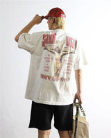 24SS New Vintage Retro Cross Printing Washed Distressed Short Sleeves T-Shirt Tops