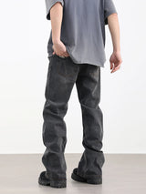 contorted fold design denim jean pants men straight biker jeans trousers 2023 fashion motorcycle unisex hip hop pants y2k pants unique jeans style 4181