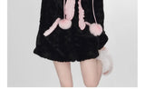 Sadcore Shirt – Harajuku Little Wildcat Hoodies Women Bodysuit Black Tie Bow – Streetwear Fashion for Men & Women