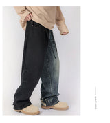 men streetwear fashion black blue splice hip hop loose casual wide leg straight baggy jeans pant cityboy jeans pants trousers unique jeans style 2641