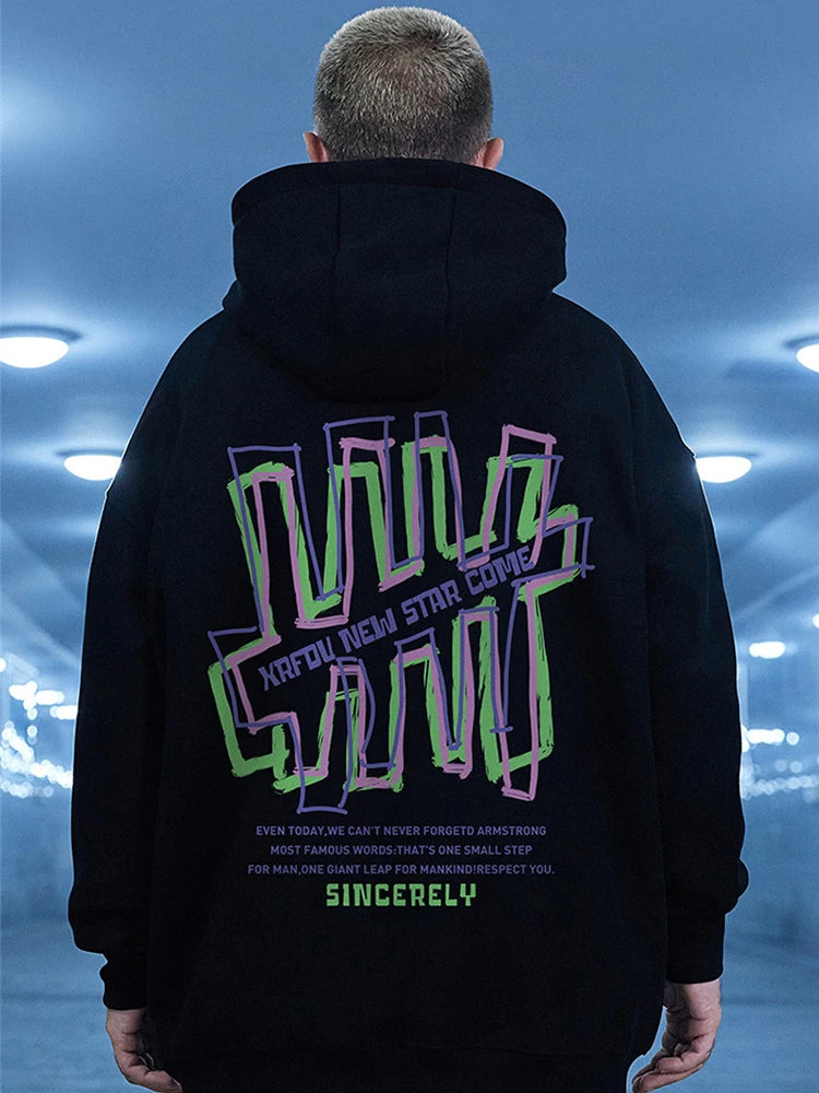 Retro Graffiti Letter Print Letter Pullover Hoodies Mens Streetwear