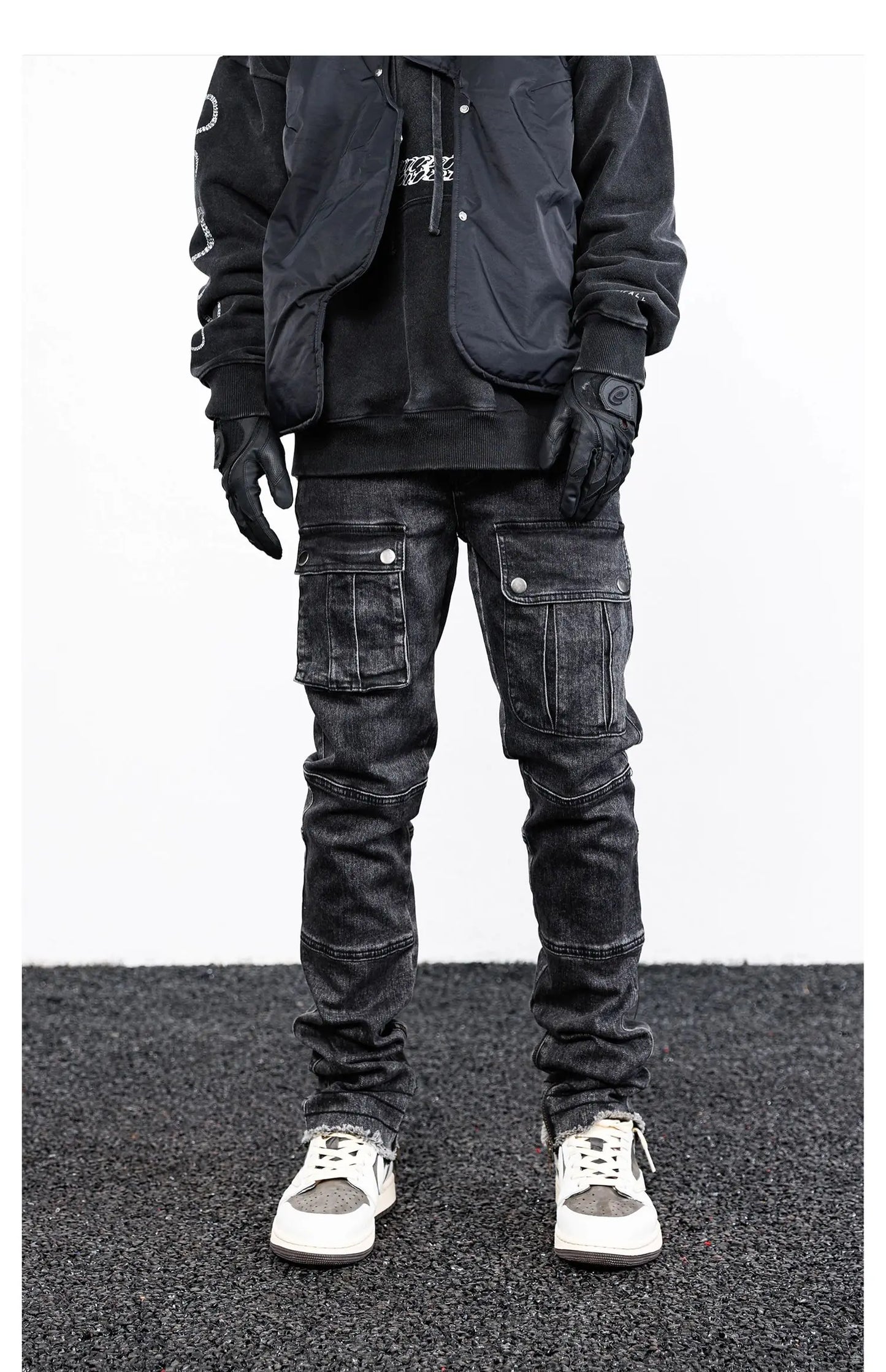 retro washed denim jeans mens bottom zipper jean trousers with pockets hip hop fashion high street slim fit pants joggers jeans unique joggers style 3111