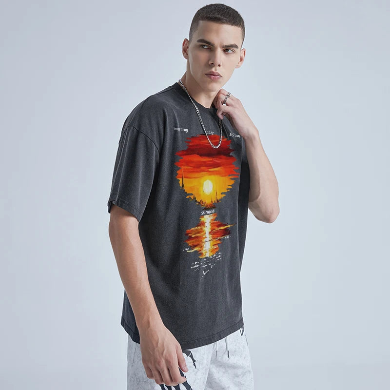 Glitchcore Fashion – Rainbowtouches Washed T Shirt Men Fashion Design Printed Vin – Urban Streetwear for Men & Women