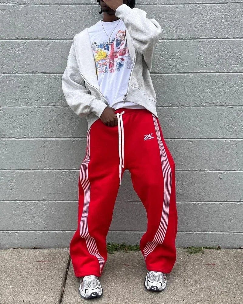 retro harajuku hip hop american y2k new casual pants side striped casual pants mens womens street drawstring high waist pants unique default style 4734