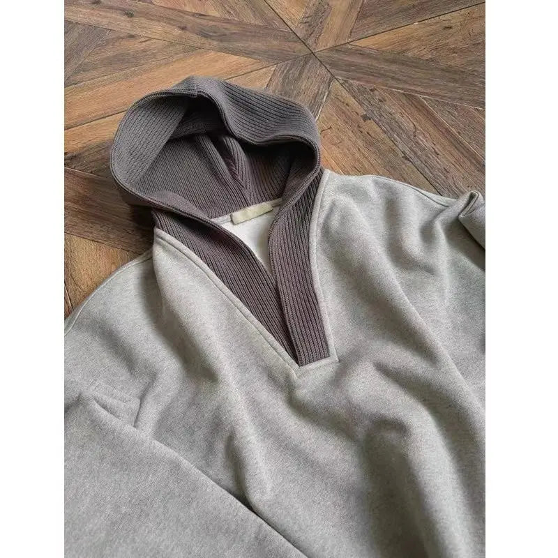 Trendy Korean Street Gray Sweatshirt Men's Spring and Autumn Knitted Ins Stitching Personalized