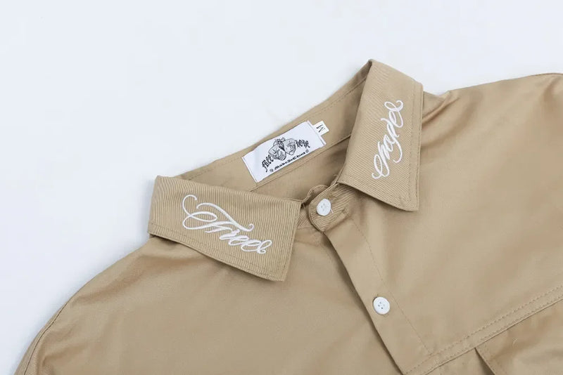 Neck Letter Embroidery Vintage Black Shirts for Men and Women Lapel Streetwear Baggy Camisas Y2k Ropa Hombre Casual Clothing