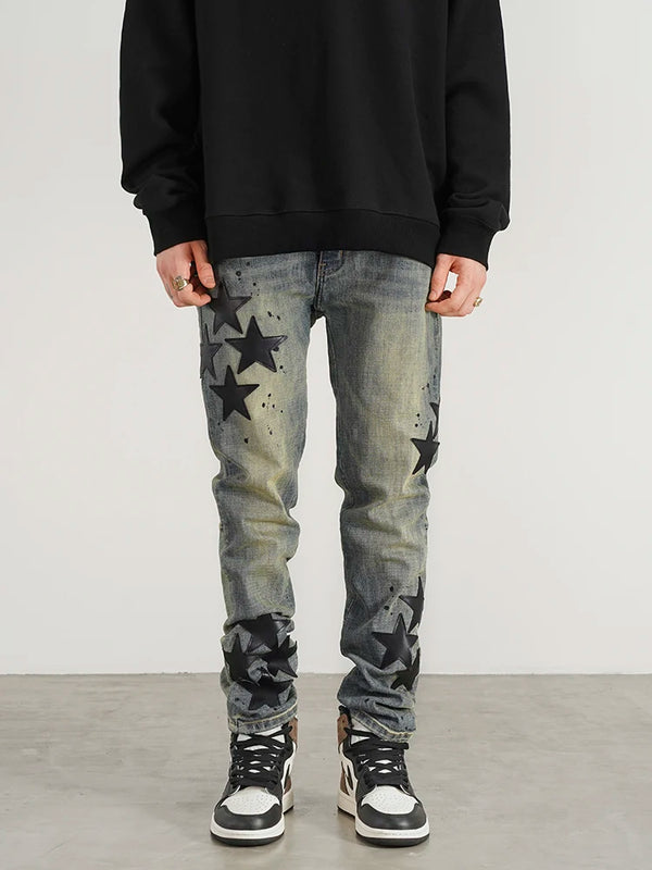 star appliques denim jeans skinny trousers slim fit men new casual biker jeans fashion streetwear hip hop trousers pants joggers sporty tapered joggers